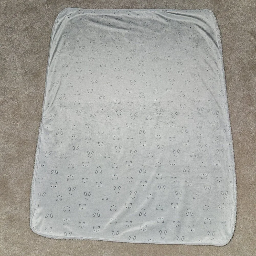 Gray White Baby Blanket Animal Sketch Face Outline Bunny Bear Fox?